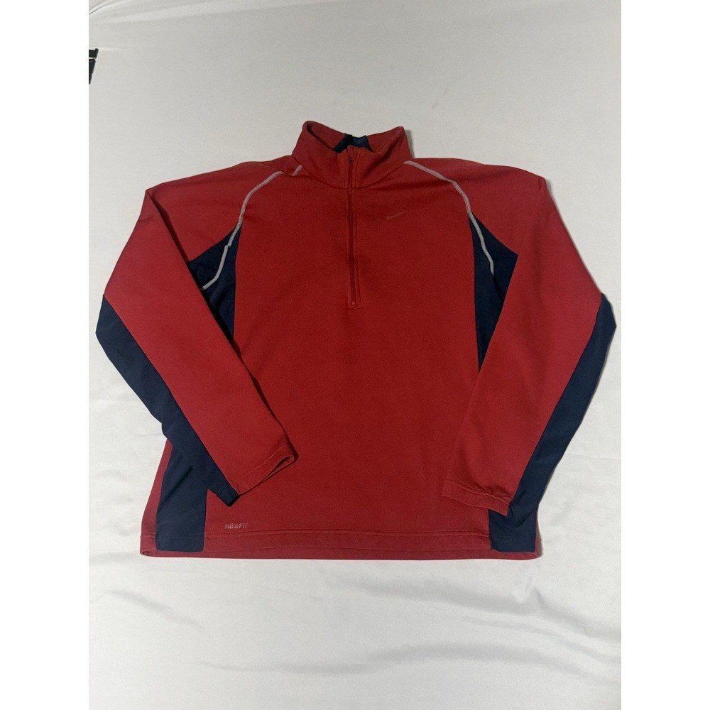Nike Team Therma Mens Med Quarter Zip Pullover Red Navy Blue NikeFIT Activewear
